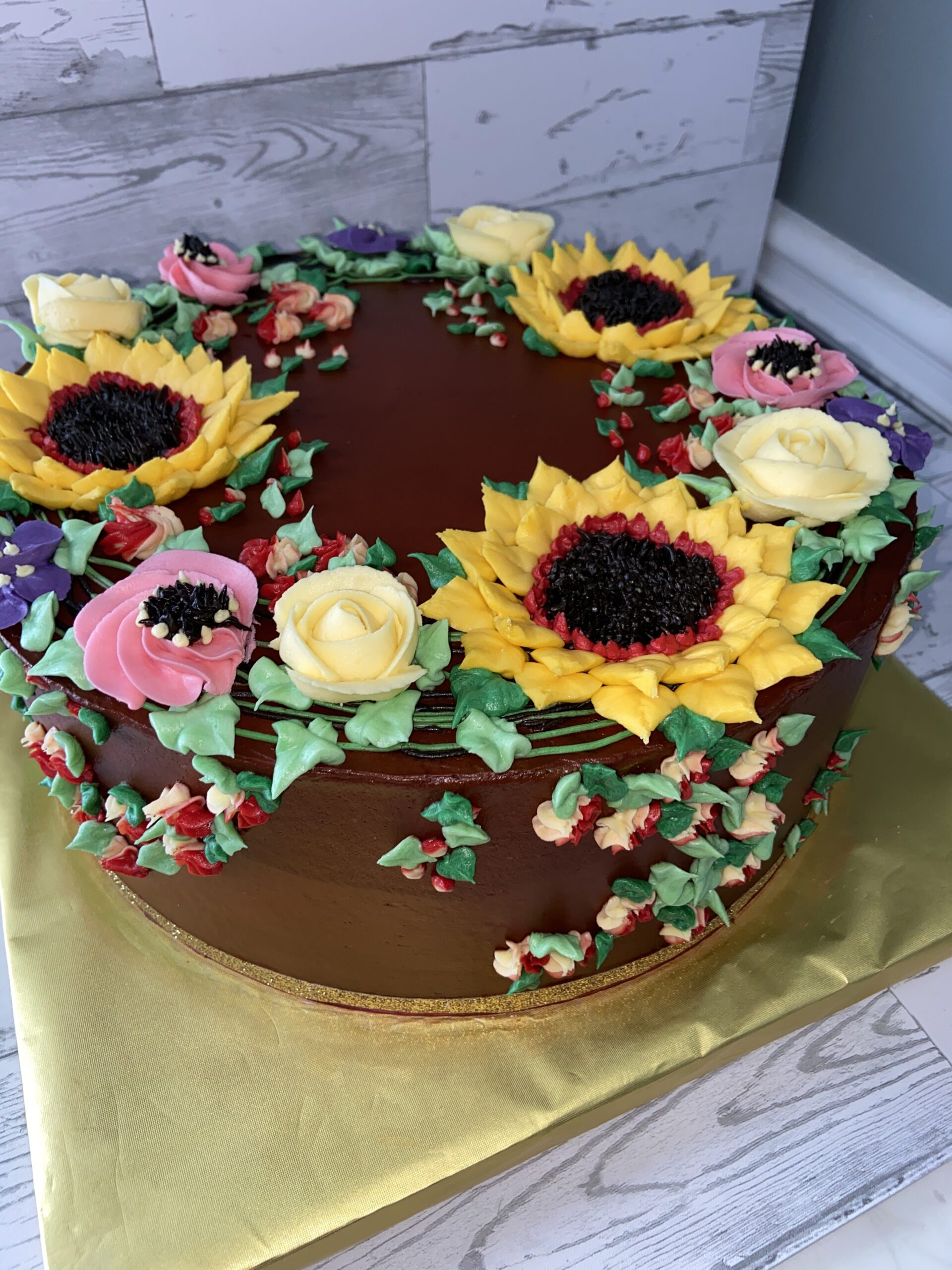 Buttercream Floral Cake with Sunflowers